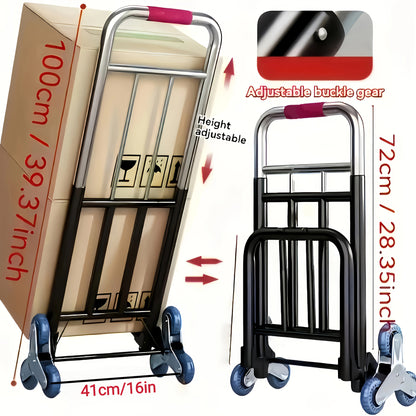 Foldable 3-wheel stair-climbing hand truck trolley