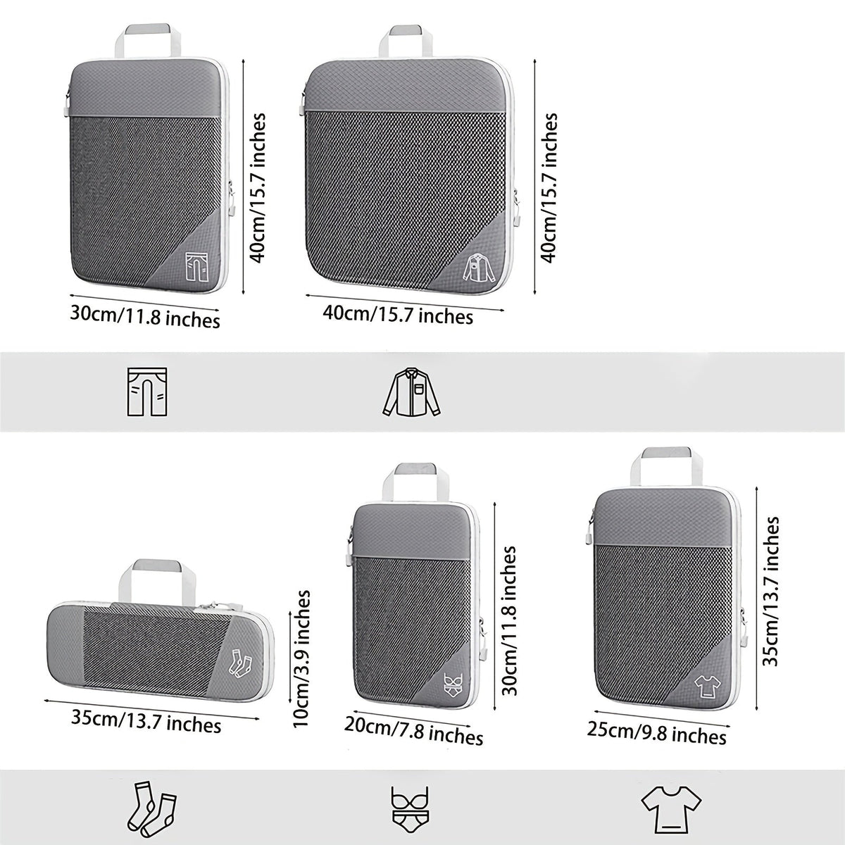 Travel Organiser Set – 5-Piece Mesh Packing Bags