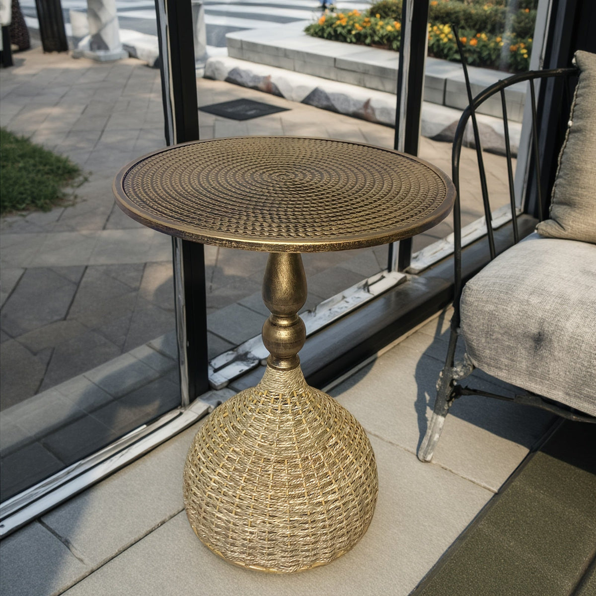 Handwoven Seagrass Coffee Table – Antique Bronze Iron Frame