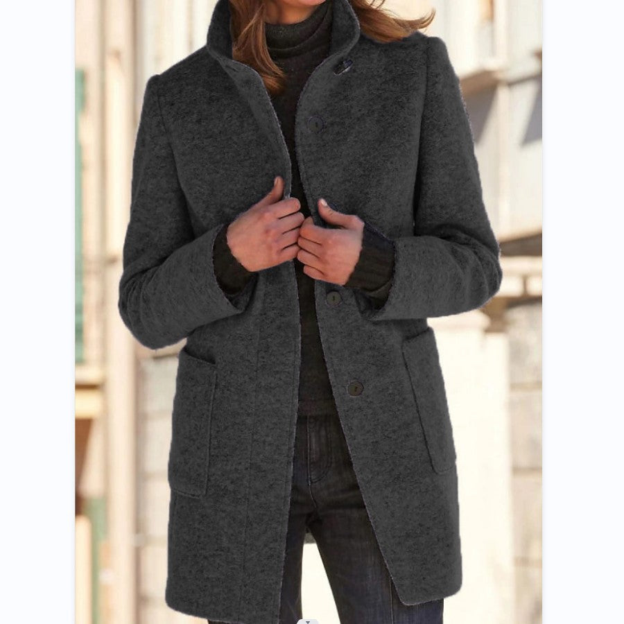 Women's wool-blend high-neck coat - front