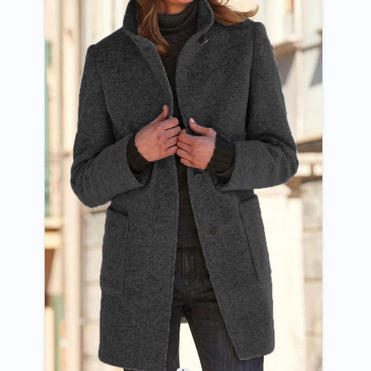 Women's wool-blend high-neck coat - front