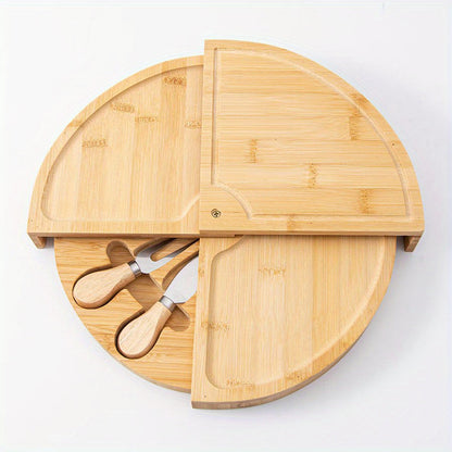 Bamboo cheese and snack board set with knives