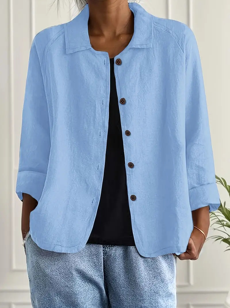 Women's light blue casual button-front lightweight jacket