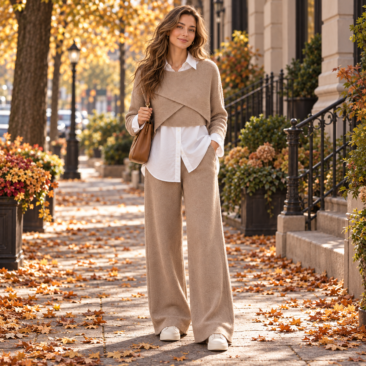 Women's Knit Co-Ord – Three-Piece Jumper, Shirt & Trouser Set