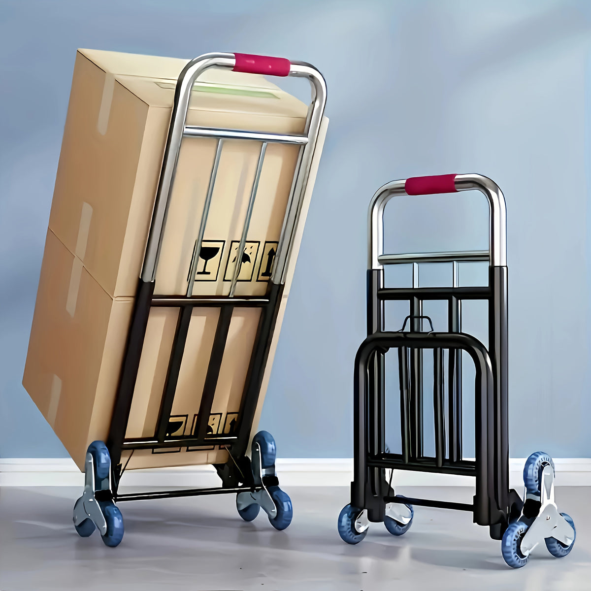 Foldable 3-wheel stair-climbing hand truck trolley