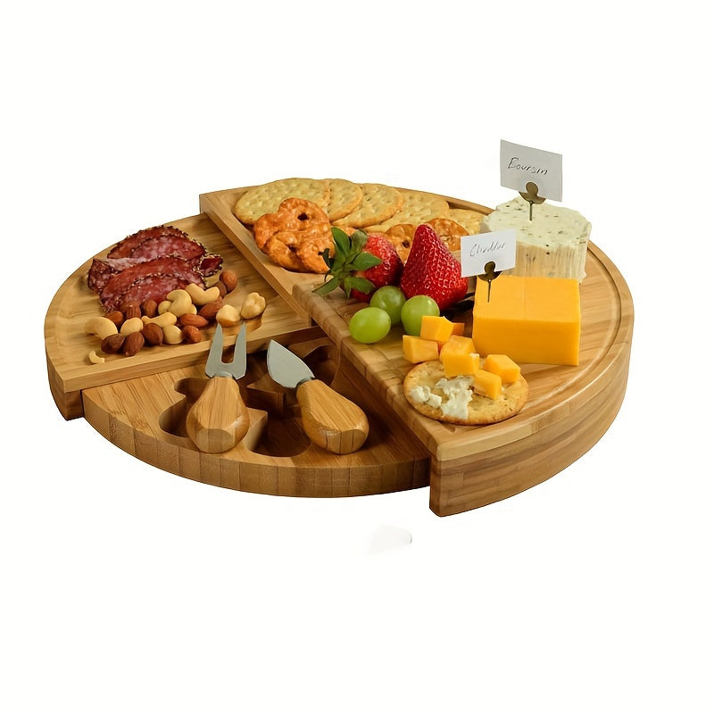 Bamboo cheese and snack board set with knives