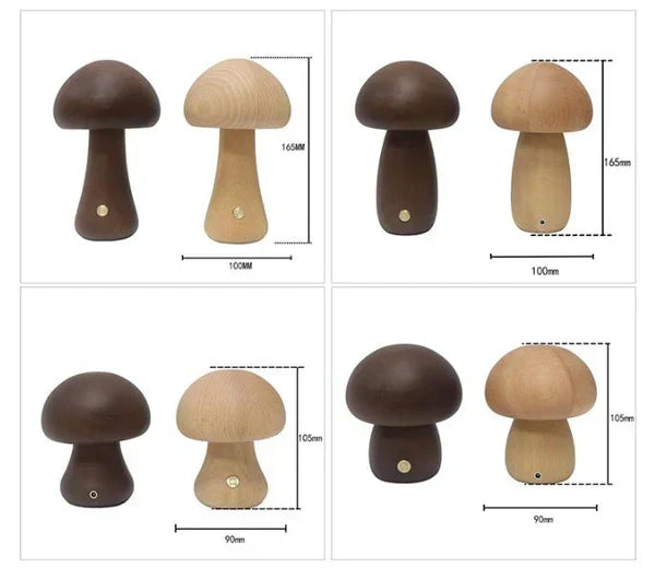 Wooden mushroom LED touch table lamp