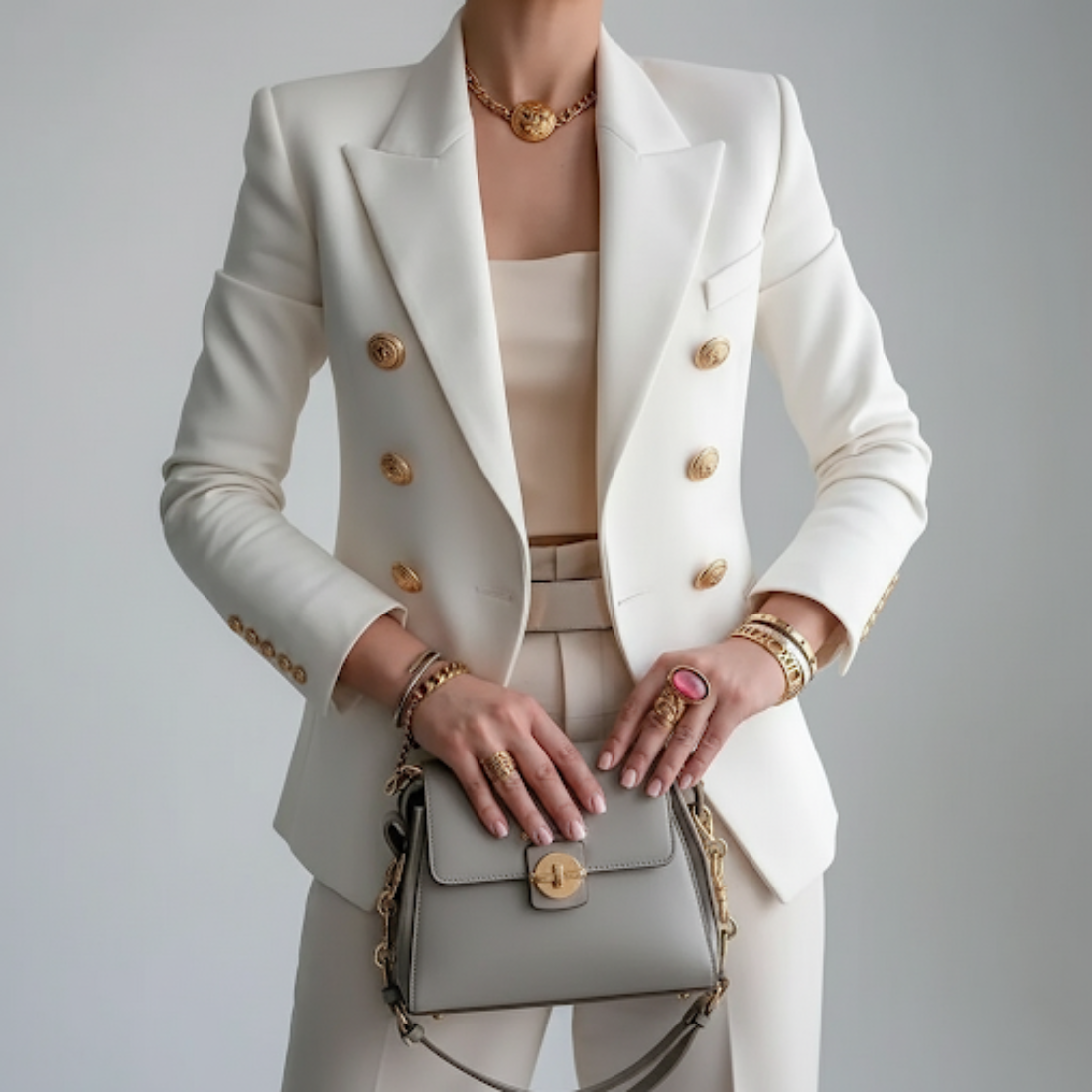Women's double-breasted tailored blazer with notch lapels
