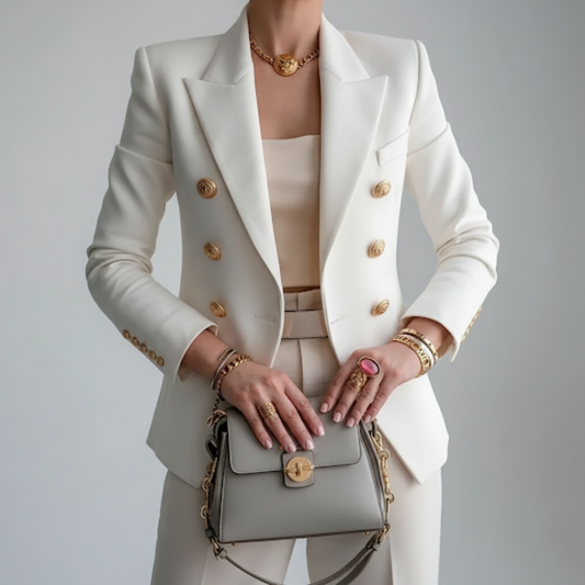 Women's double-breasted tailored blazer with notch lapels