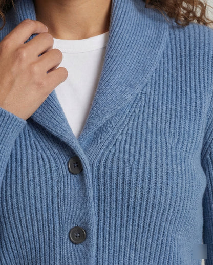 Women's knit cardigan with lapel collar and button front