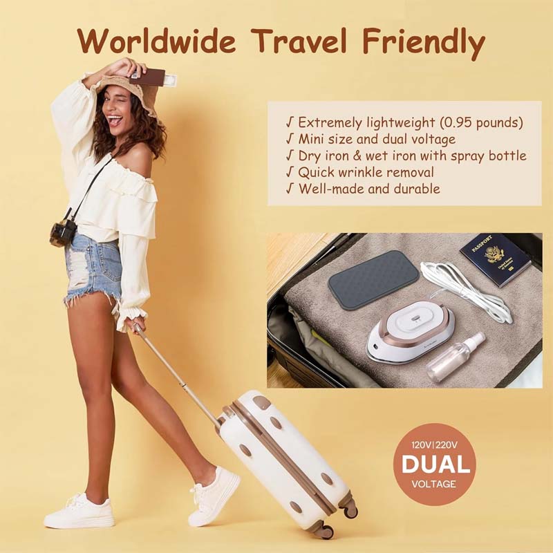 Mini dual-voltage travel iron with ceramic soleplate