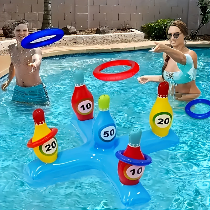 Inflatable water bowling pins and rings