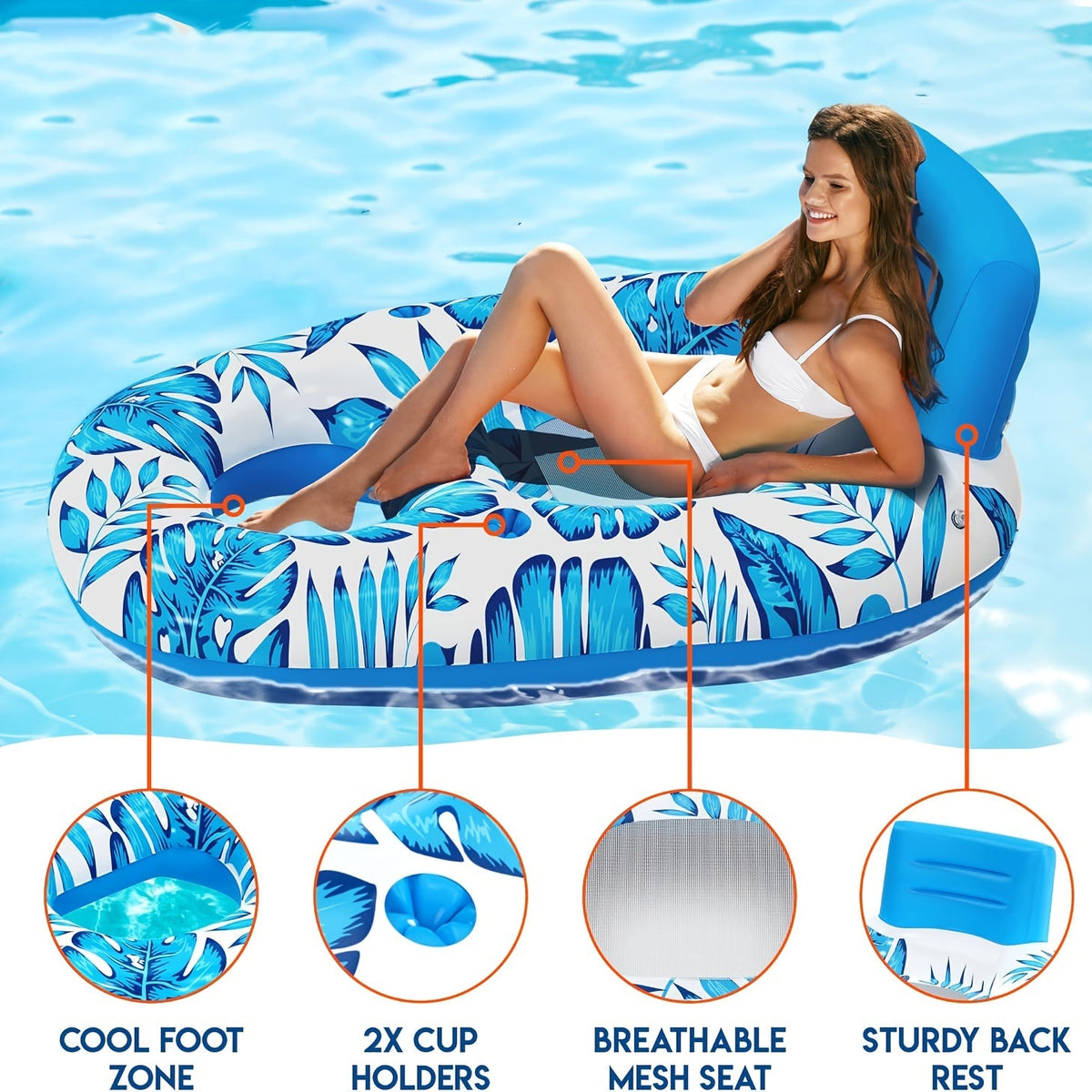 Inflatable Swim Ring – Pool Lounge Float with Backrest