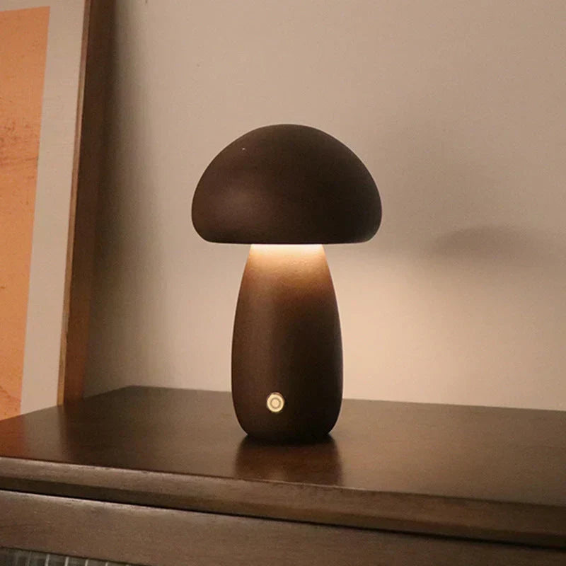Wooden mushroom LED touch table lamp