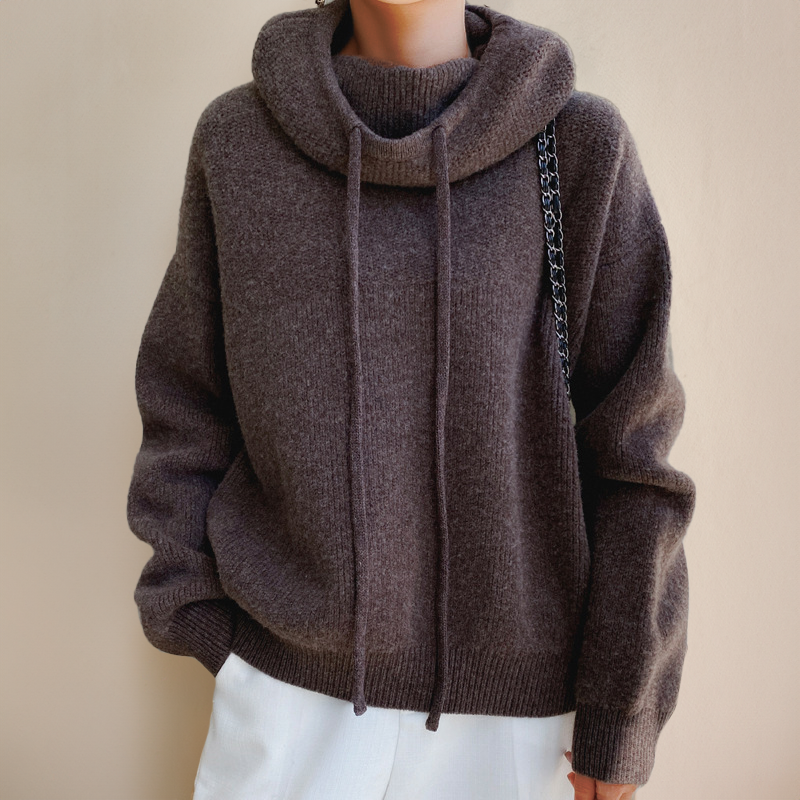 Women's oversized cotton hoodie jumper with high neck and drawstrings