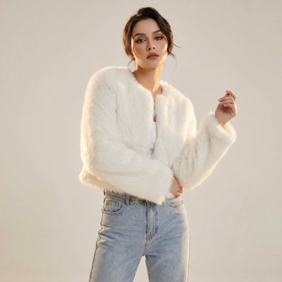 Women's Faux Fur Cardigan – Short Fluffy Cosy Jacket