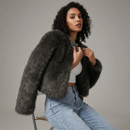 Women's Faux Fur Cardigan – Short Fluffy Cosy Jacket