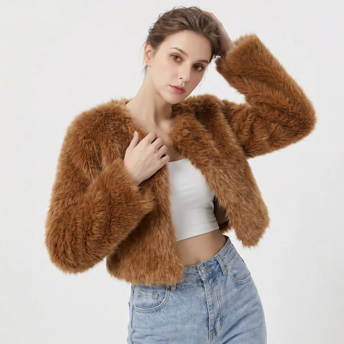 Women's Faux Fur Cardigan – Short Fluffy Cosy Jacket