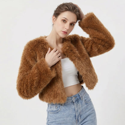 Women's Faux Fur Cardigan – Short Fluffy Cosy Jacket