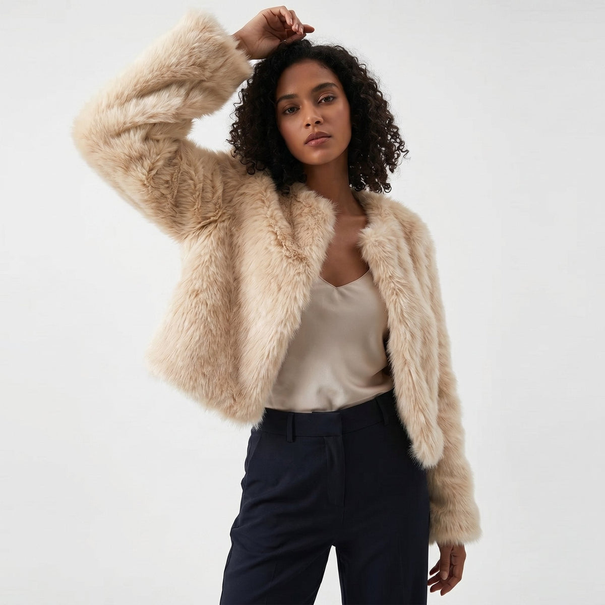 Women's Faux Fur Cardigan – Short Fluffy Cosy Jacket