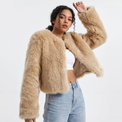 Women's Faux Fur Cardigan – Short Fluffy Cosy Jacket