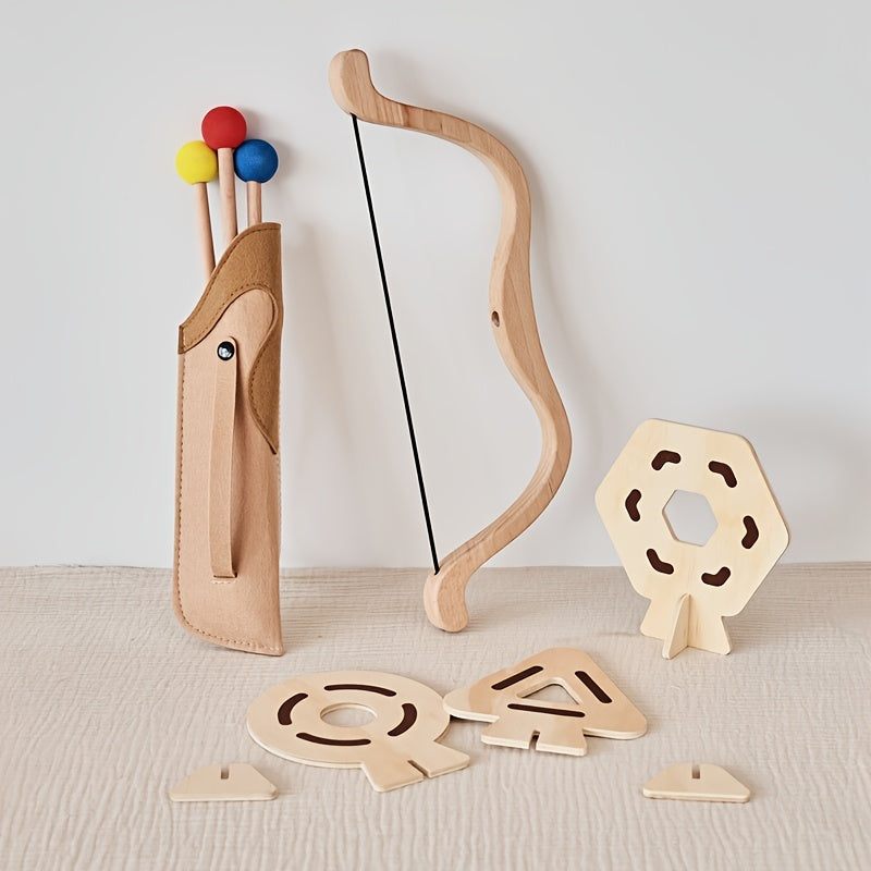 Junior wooden bow and arrow archery set with soft tips