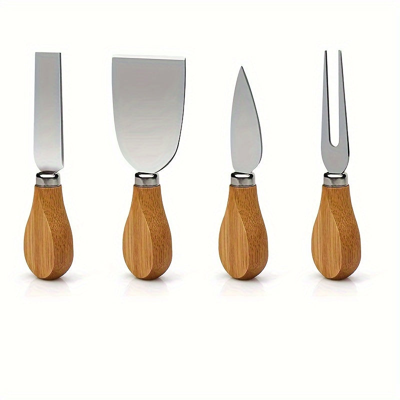 Round bamboo cheese board with 4 knives and drawer