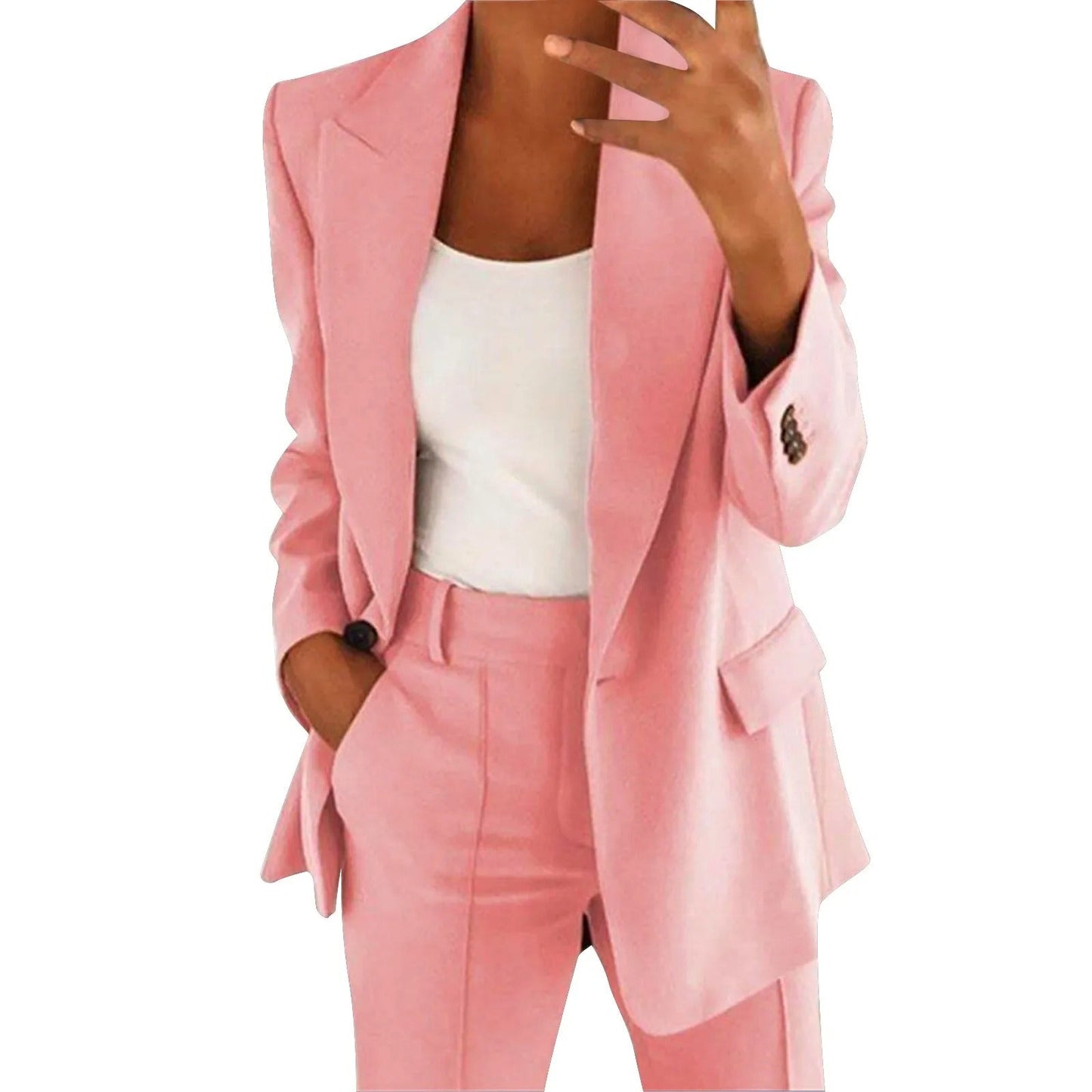 Blazer & Trouser Suit Set – Solid-Colour Two-Piece