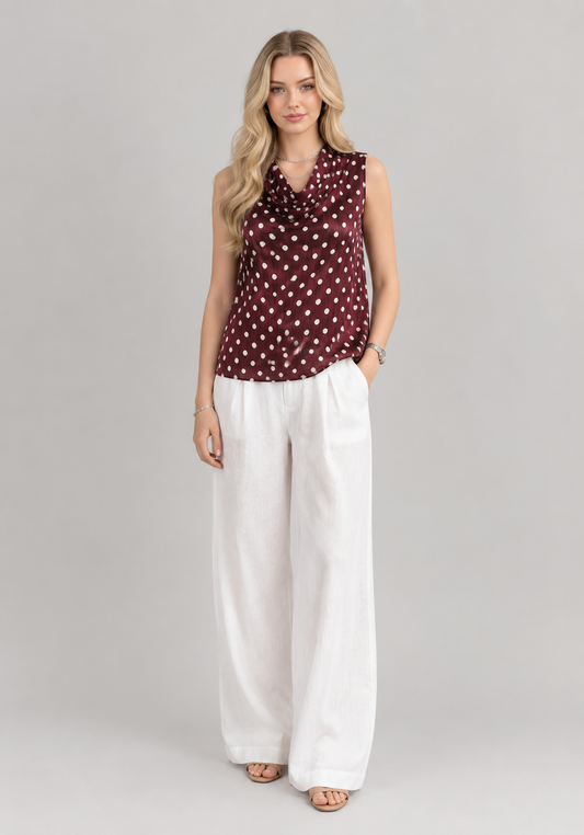 Women’s Sleeveless Blouse Polka Dot Brown O Neck Vintage Style