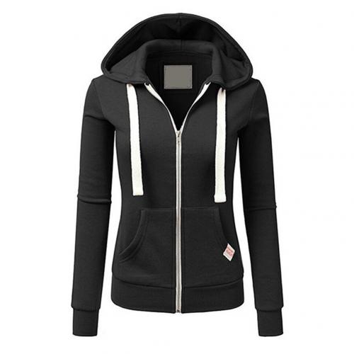 Women's slim-fit zip-up hoodie with drawstring hood