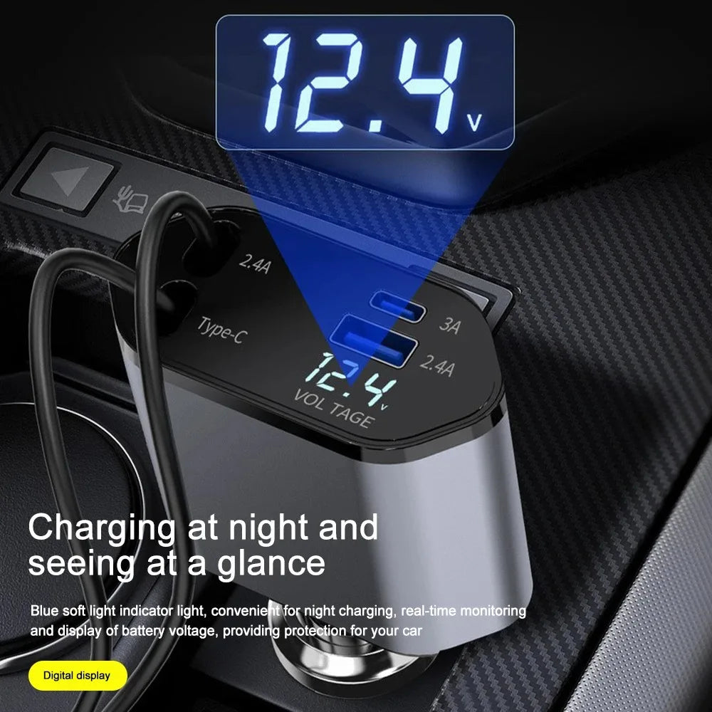 Car Charger – Foldable 120W USB-C & USB-A Fast Charger