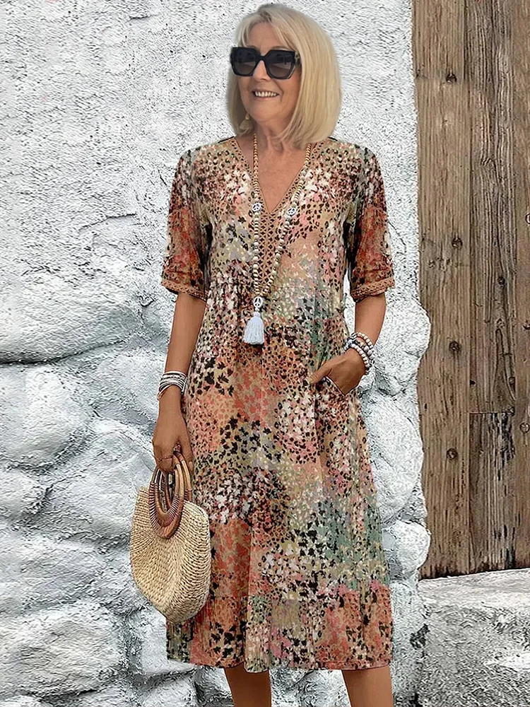 Women's flowy printed summer midi dress