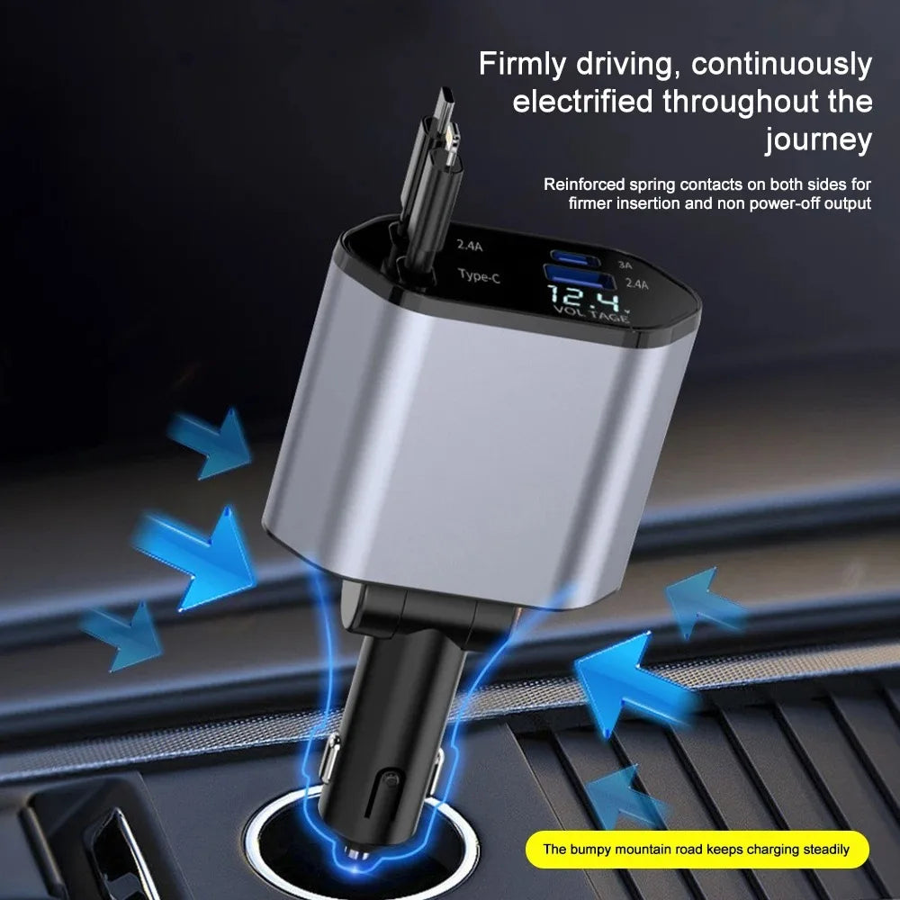 Car Charger – Foldable 120W USB-C & USB-A Fast Charger