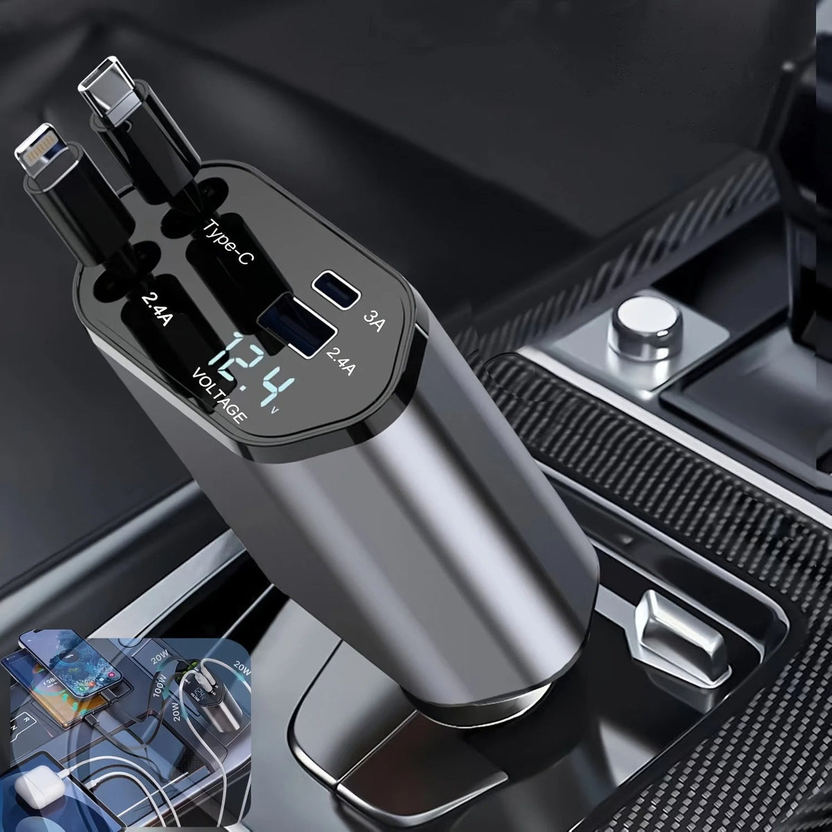 Car Charger – Foldable 120W USB-C & USB-A Fast Charger