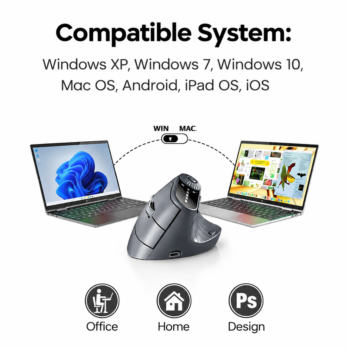 Vertical Wireless Mouse – Ergonomic Bluetooth Mouse