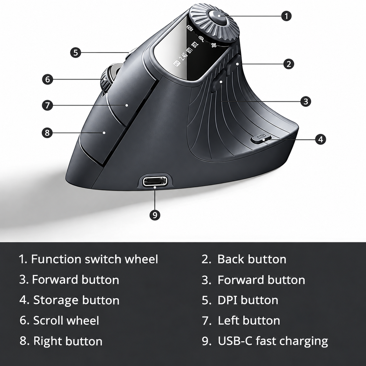 Vertical Wireless Mouse – Ergonomic Bluetooth Mouse