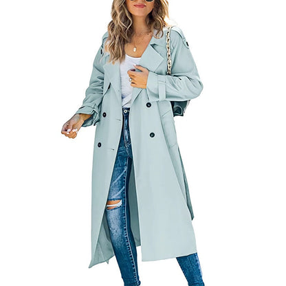 Women's Long Trench Coat – Classic Belted Spring Coat