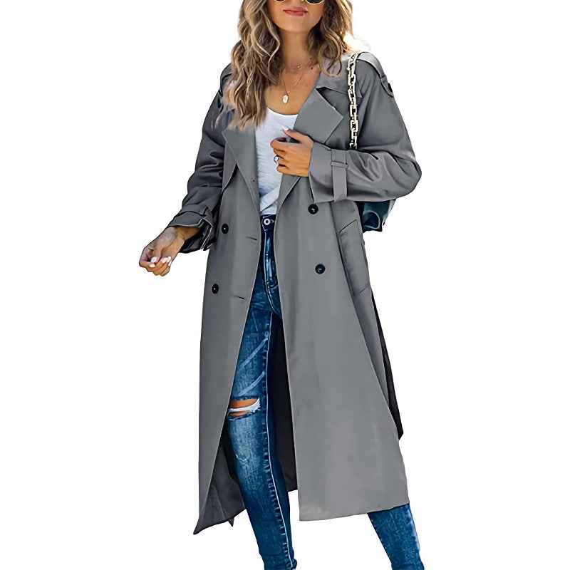 Women's Long Trench Coat – Classic Belted Spring Coat