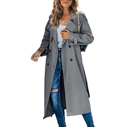 Women's Long Trench Coat – Classic Belted Spring Coat