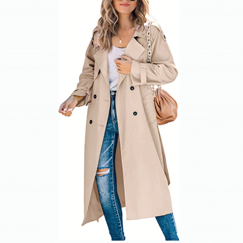 Women's Long Trench Coat – Classic Belted Spring Coat