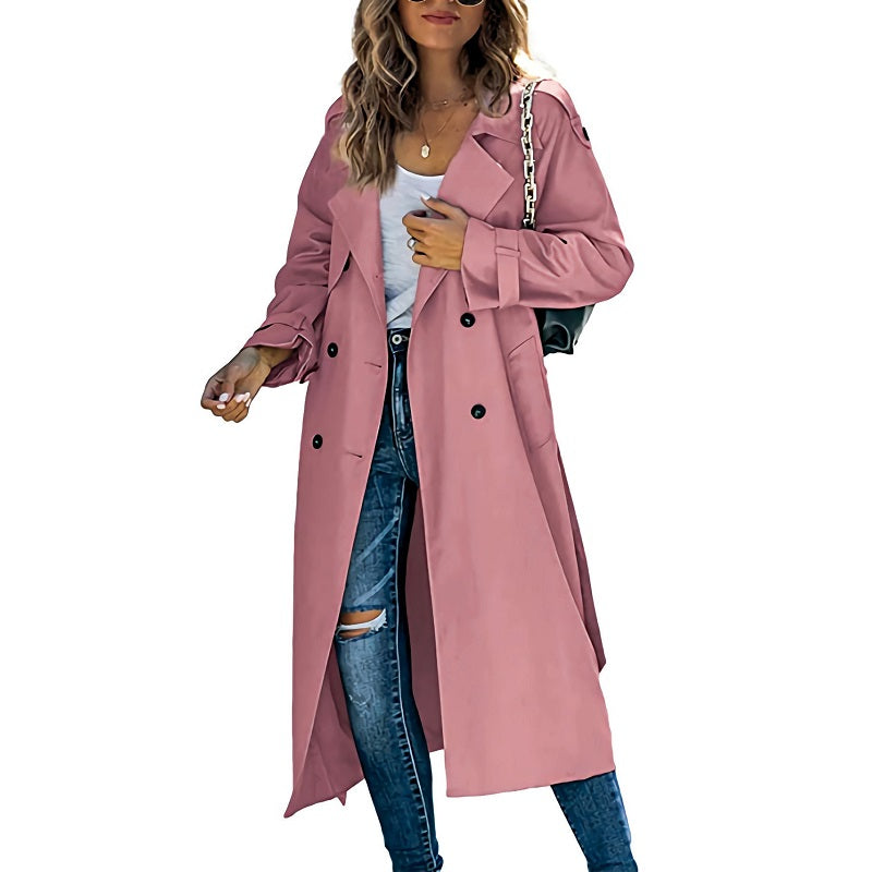 Women's Long Trench Coat – Classic Belted Spring Coat
