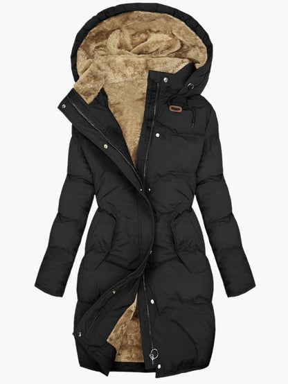 Women's Long Winter Coat – Faux Fur Hooded Longline Coat