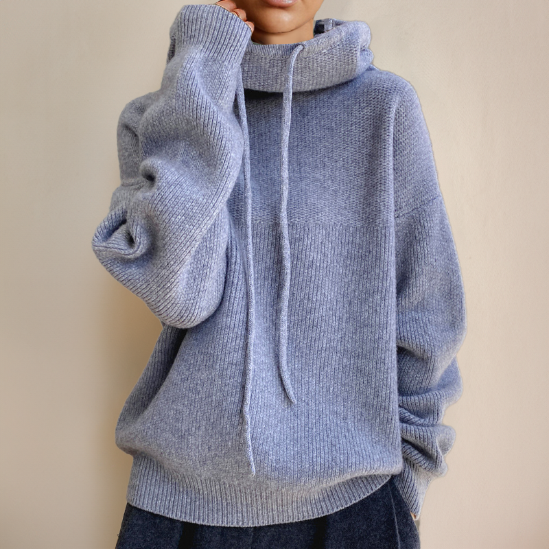Women's oversized cotton hoodie jumper with high neck and drawstrings