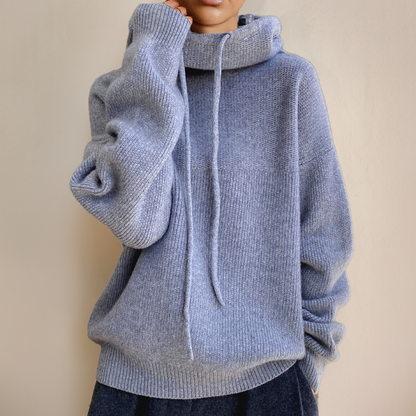 Women's oversized cotton hoodie jumper with high neck and drawstrings