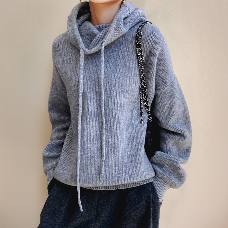 Women's oversized cotton hoodie jumper with high neck and drawstrings