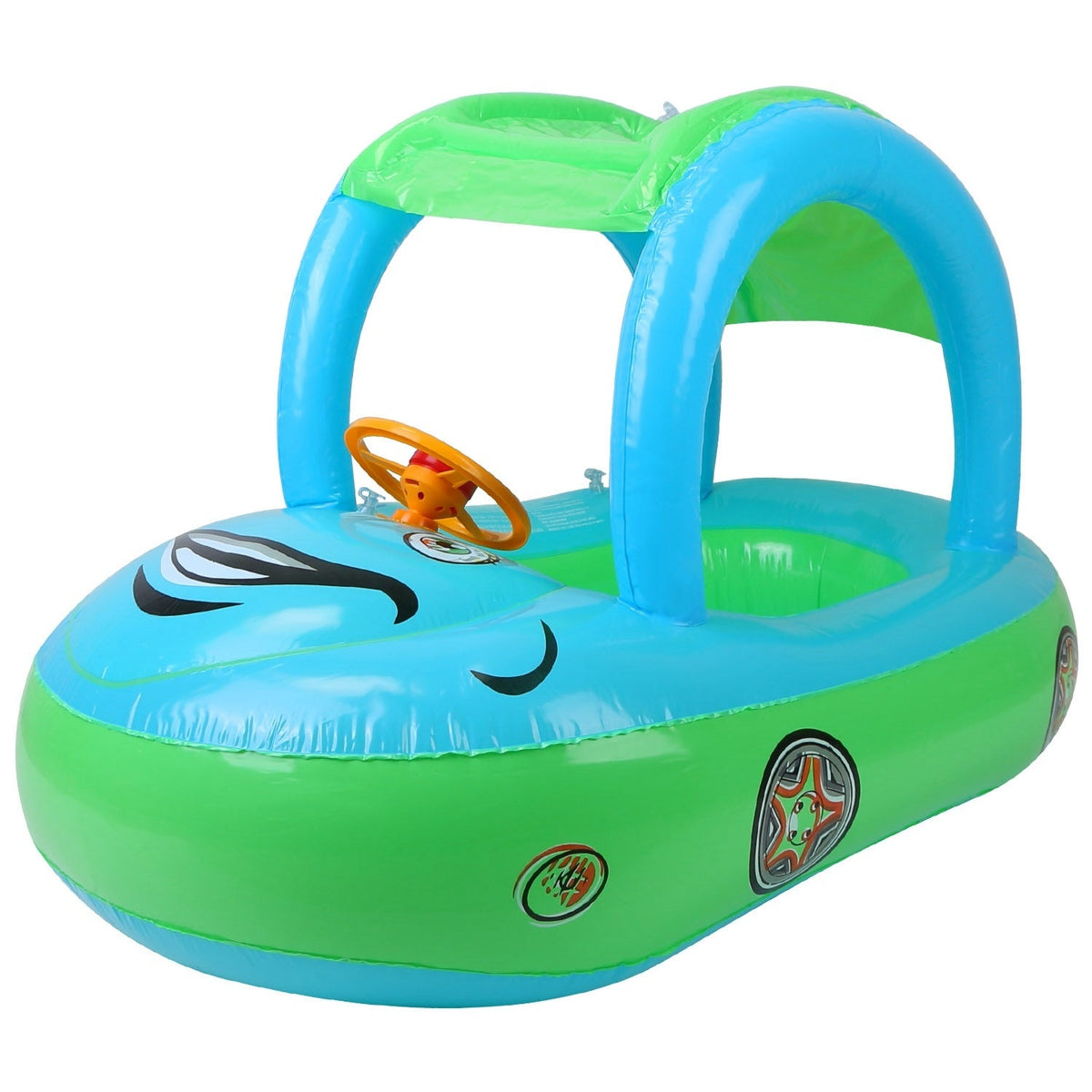 Inflatable kids boat pool float with sunshade