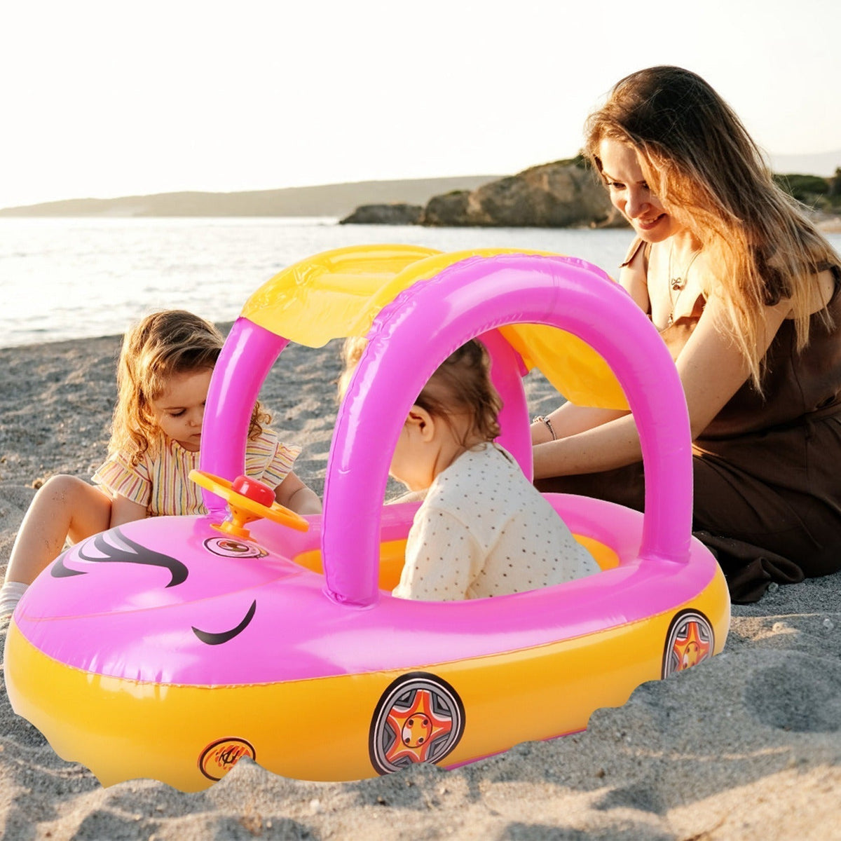 Inflatable kids boat pool float with sunshade