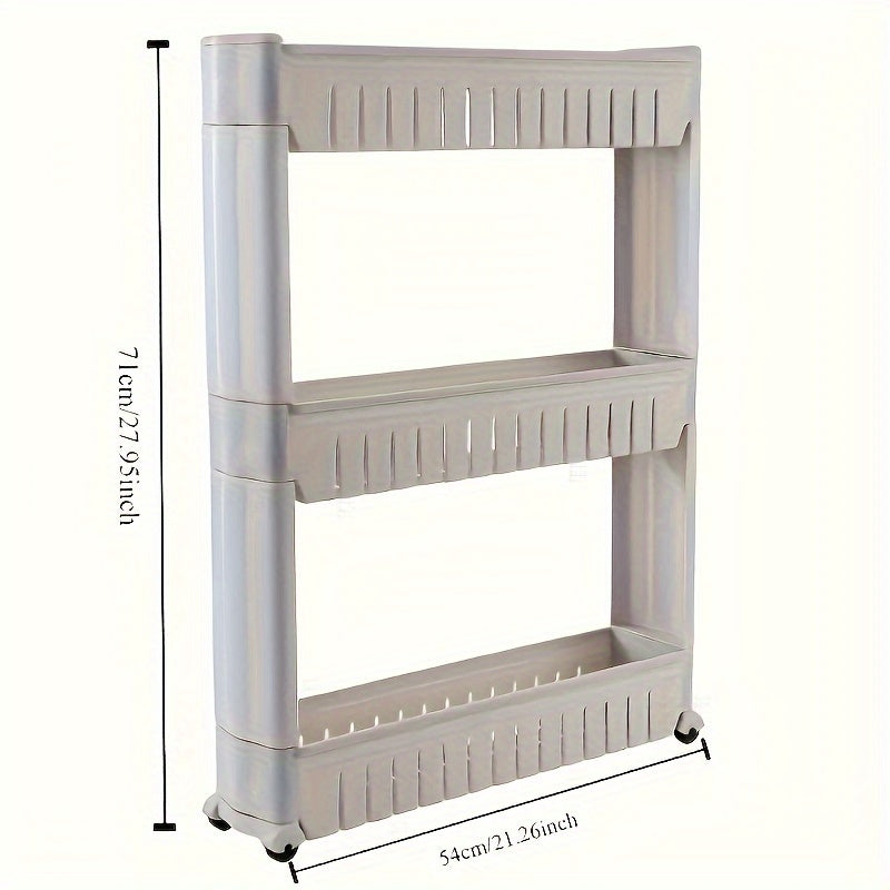Slim 3-tier rolling storage trolley cart