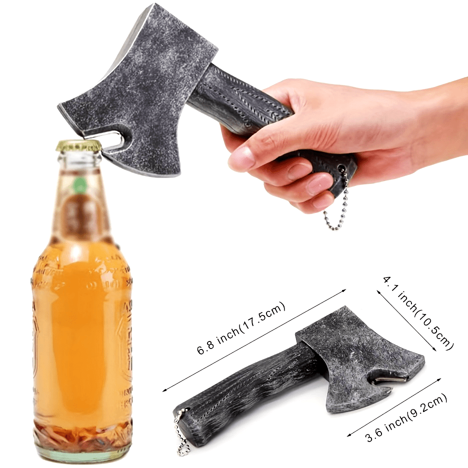 Novelty axe-shaped bottle opener with textured grip