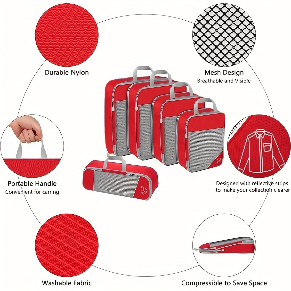 Travel Organiser Set – 5-Piece Mesh Packing Bags